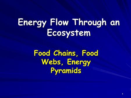 1 Energy Flow Through an Ecosystem Food Chains, Food Webs, Energy Pyramids.