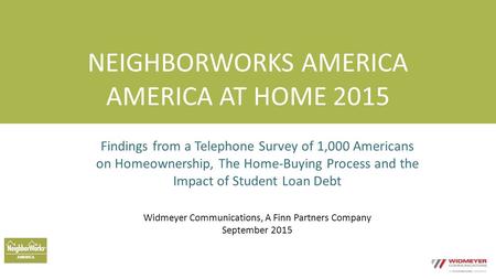 NEIGHBORWORKS AMERICA AMERICA AT HOME 2015 Findings from a Telephone Survey of 1,000 Americans on Homeownership, The Home-Buying Process and the Impact.