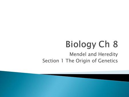 Mendel and Heredity Section 1 The Origin of Genetics.