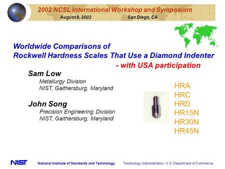 2002 NCSL International Workshop and Symposium August 8, 2002San Diego, CA National Institute of Standards and Technology Technology Administration, U.S.