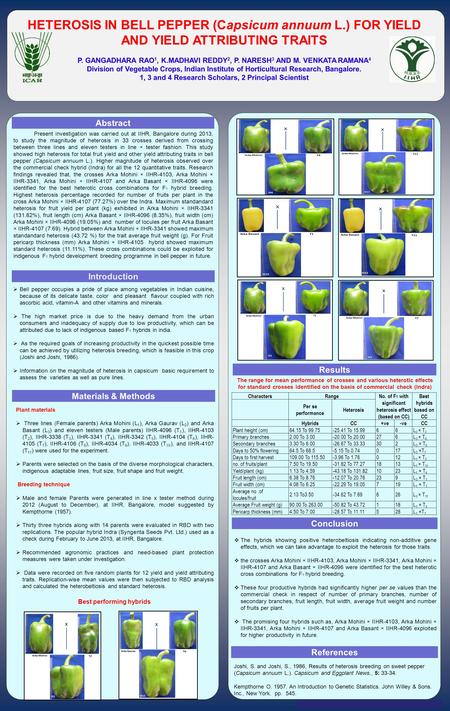 Www.postersession.com Materials & Methods Conclusion References Introduction Abstract Results HETEROSIS IN BELL PEPPER (Capsicum annuum L.) FOR YIELD AND.