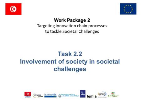 Work Package 2 Targeting innovation chain processes to tackle Societal Challenges Task 2.2 Involvement of society in societal challenges.