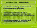  examine the meaning of inclusion and harassment in the workplace  examine some common types of exclusion / harassment and how it can affect organisations,