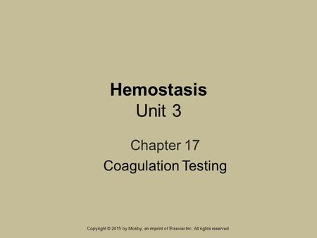 Chapter 17 Coagulation Testing