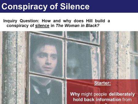 Conspiracy of Silence Inquiry Question: How and why does Hill build a conspiracy of silence in The Woman in Black? Starter: Why might people deliberately.