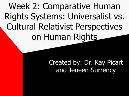 Week 2: Comparative Human Rights Systems: Universalist vs. Cultural Relativist Perspectives on Human Rights Created by: Dr. Kay Picart and Jeneen Surrency.