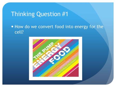 Thinking Question #1 How do we convert food into energy for the cell?