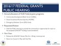 1 2016/17 FEDERAL GRANTS PUBLIC HEARING  Annual allocation of HUD Federal grant programs:  Community Development Block Grant (CDBG),  Home Investment.