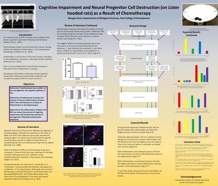 Cognitive Impairment and Neural Pregenitor Cell Destruction (on Lister hooded rats) as a Result of Chemotherapy Morgan Earle, Department of Biological.