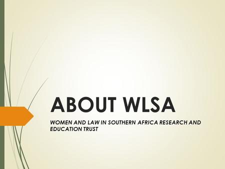 ABOUT WLSA WOMEN AND LAW IN SOUTHERN AFRICA RESEARCH AND EDUCATION TRUST.