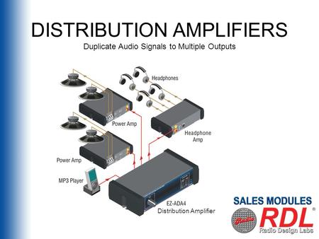 DISTRIBUTION AMPLIFIERS Distribution Amplifier Duplicate Audio Signals to Multiple Outputs.