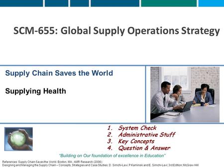 References: Supply Chain Saves the World. Boston, MA: AMR Research (2006); Designing and Managing the Supply Chain – Concepts, Strategies and Case Studies;