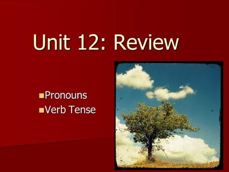 Unit 12: Review Pronouns Pronouns Verb Tense Verb Tense.