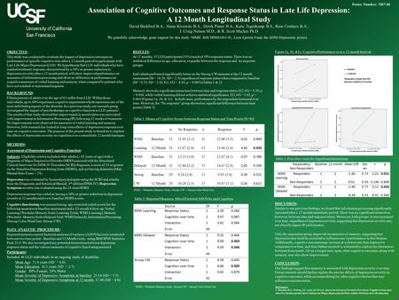 Association of Cognitive Outcomes and Response Status in Late Life Depression: A 12 Month Longitudinal Study David Bickford B.A., Alana Kivowitz B.A.,