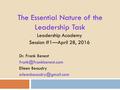 The Essential Nature of the Leadership Task Leadership Academy Session #1—April 28, 2016 Dr. Frank Benest Eileen Beaudry