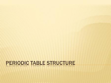  3 Main Periodic Areas: Metals, nonmetals, and metalloids  Vertical columns are groups/families, horizontal rosws are periods.