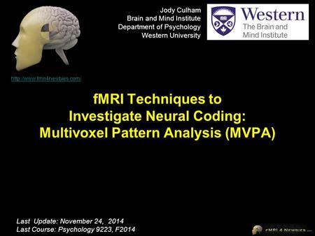 FMRI Techniques to Investigate Neural Coding: Multivoxel Pattern Analysis (MVPA)  Last Update: January 18, 2012 Last Course: