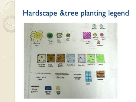 Hardscape &tree planting legend. Marker Coloring Tips: Marker bleeds through most paper—but not tracing paper. Place tracing paper over final design and.