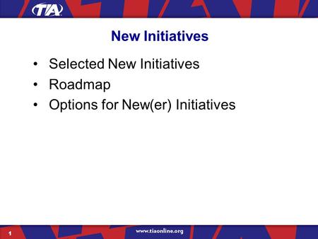 New Initiatives Selected New Initiatives Roadmap Options for New(er) Initiatives 1.