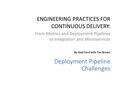 ENGINEERING PRACTICES FOR CONTINUOUS DELIVERY: From Metrics and Deployment Pipelines to Integration and Microservices By Neal Ford with Tim Brown Deployment.