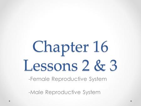 Chapter 16 Lessons 2 & 3 -Female Reproductive System -Male Reproductive System.