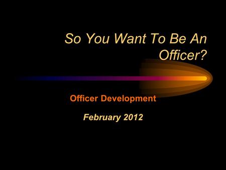 So You Want To Be An Officer? Officer Development February 2012.