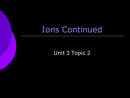 Ions Continued Unit 3 Topic 2. Charges  Because elements in the same group (column) of the Periodic Table have the same number of valence electrons 