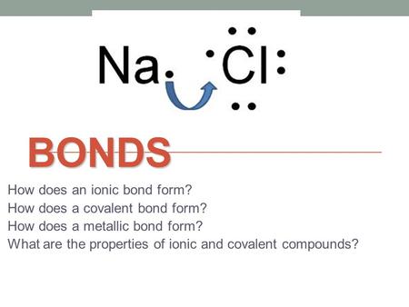 Bonds How does an ionic bond form? How does a covalent bond form?