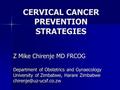 CERVICAL CANCER PREVENTION STRATEGIES Z Mike Chirenje MD FRCOG Department of Obstetrics and Gynaecology University of Zimbabwe, Harare Zimbabwe