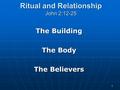 1 Ritual and Relationship John 2:12-25 The Building The Body The Believers.