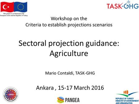 Workshop on the Criteria to establish projections scenarios Sectoral projection guidance: Agriculture Mario Contaldi, TASK-GHG Ankara, 15-17 March 2016.