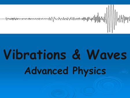 Vibrations & Waves Advanced Physics. What is a wave? A progressive disturbance propagated from point to point in a medium or space.