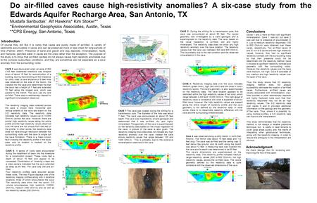 Introduction Do air-filled caves cause high-resistivity anomalies? A six-case study from the Edwards Aquifer Recharge Area, San Antonio, TX Mustafa Saribudak.