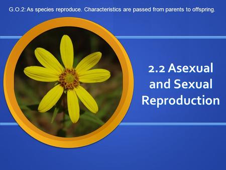 2.2 Asexual and Sexual Reproduction G.O.2: As species reproduce. Characteristics are passed from parents to offspring.