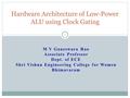 M V Ganeswara Rao Associate Professor Dept. of ECE Shri Vishnu Engineering College for Women Bhimavaram Hardware Architecture of Low-Power ALU using Clock.