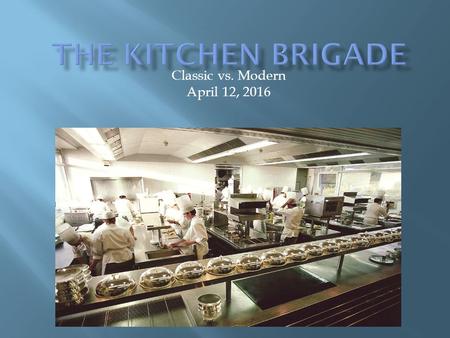 Classic vs. Modern April 12, 2016.  Introduction to Careers in the Food and Hospitality Industry-History of Restaurants  Career Exploration worksheet.