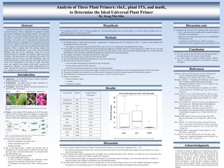 Analysis of Three Plant Primers: rbcL, plant ITS, and matK, to Determine the Ideal Universal Plant Primer By: Kang Min Shin Abstract A universal plant.