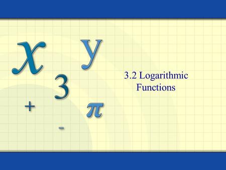 3.2 Logarithmic Functions. Copyright © by Houghton Mifflin Company, Inc. All rights reserved. 2 Intro Solving for an answer Solving for a baseSolving.