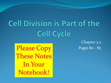 Chapter 3.2 Pages 80 - 85 Please Copy These Notes In Your Notebook!