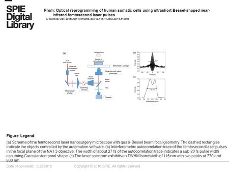 Date of download: 6/25/2016 Copyright © 2016 SPIE. All rights reserved. (a) Scheme of the femtosecond laser nanosurgery microscope with quasi-Bessel beam.