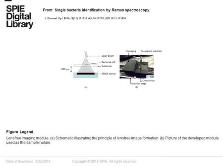 Date of download: 6/25/2016 Copyright © 2016 SPIE. All rights reserved. Lensfree imaging module. (a) Schematic illustrating the principle of lensfree image.