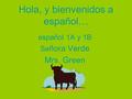 Hola, y bienvenidos a español… español 1A y 1B Se ñora Verde Mrs. Green.