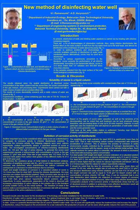 Introduction Results & Discussion At present, disinfection of wells and drinking water pipelines is carried out by treating with chlorine- containing reagents.