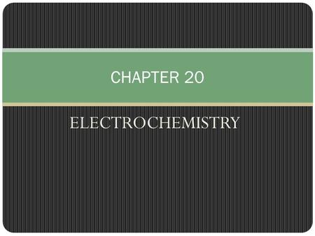 ELECTROCHEMISTRY CHAPTER 20. 20.1 These types of reactions involving the transfer of electrons also have changes in energy, but instead of heat it is.