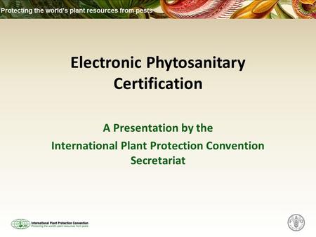 Electronic Phytosanitary Certification A Presentation by the International Plant Protection Convention Secretariat.