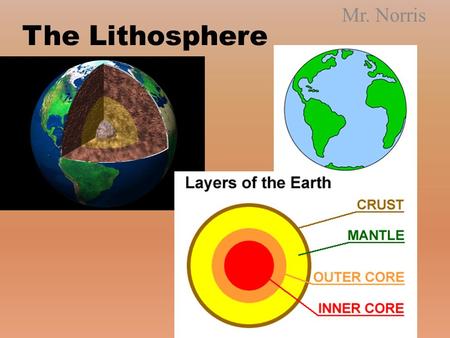 The Lithosphere Mr. Norris. Day 1 Objective: Objective: – I can explain how the Earth is structured – I can explain how the material of earth is changed.