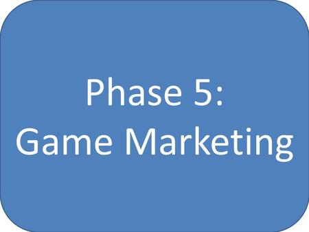 Phase 5: Game Marketing. Phase 5: Game Marketing Outcomes I can design and produce a logo that accurately represents my game development company. I can.