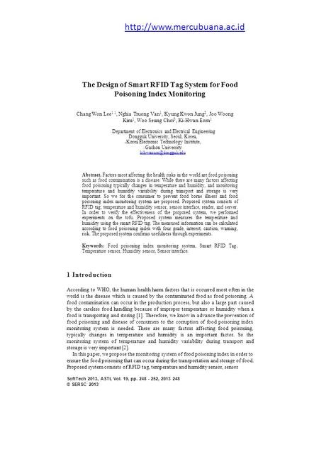 The Design of Smart RFID Tag System for Food Poisoning Index Monitoring Chang Won Lee 1.1, Nghia Truong Van 1, Kyung Kwon Jung 2, Joo Woong Kim 1, Woo.