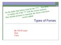 Types of Forces By YOUR name Date Class On the slides that follow look for the ????. You need to replace all of the ??? with the correct answers. Also.