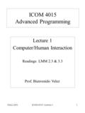 FALL 2001ICOM 4015 - Lecture 11 ICOM 4015 Advanced Programming Lecture 1 Computer/Human Interaction Readings: LMM 2.3 & 3.3 Prof. Bienvenido Velez.